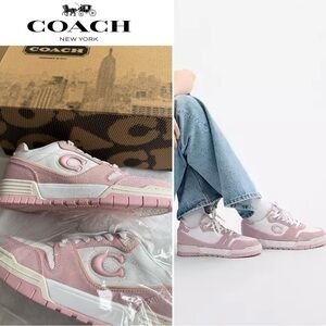 Coach Women's Pink and White Sneakers